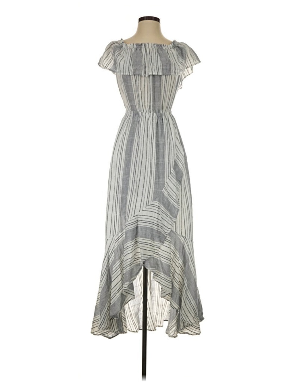 Express Striped Off Shoulder Ruffle High-Low Maxi Dress Small